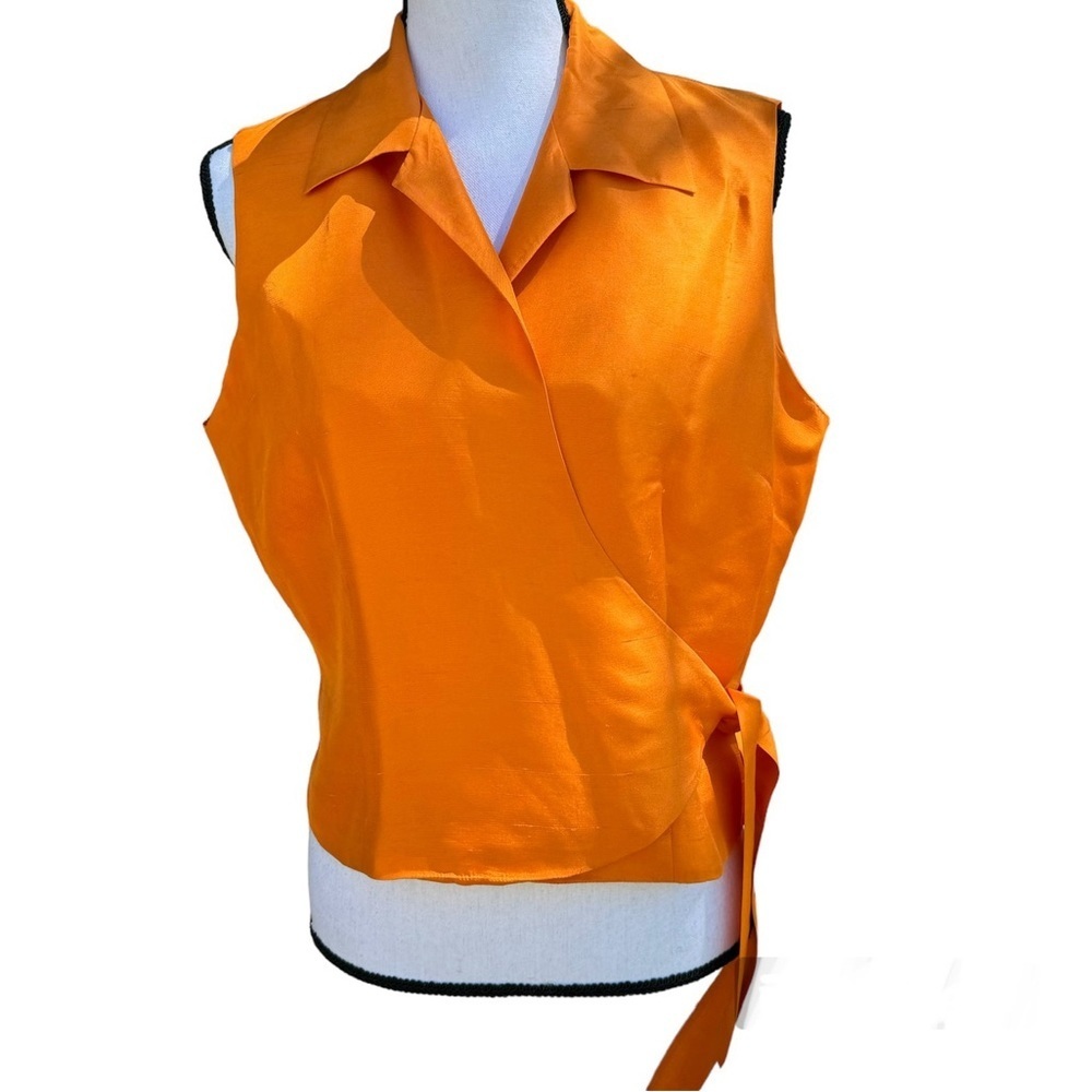 ICE Silk Orange Wrap Blouse Size Large